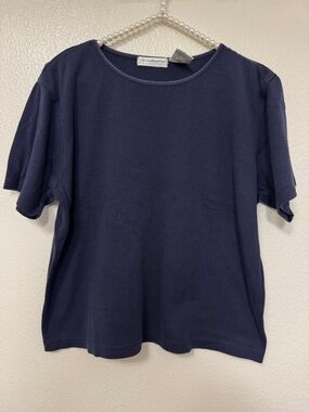 Liz Claiborne Dark Navy Ribbed Short Sleeve Top